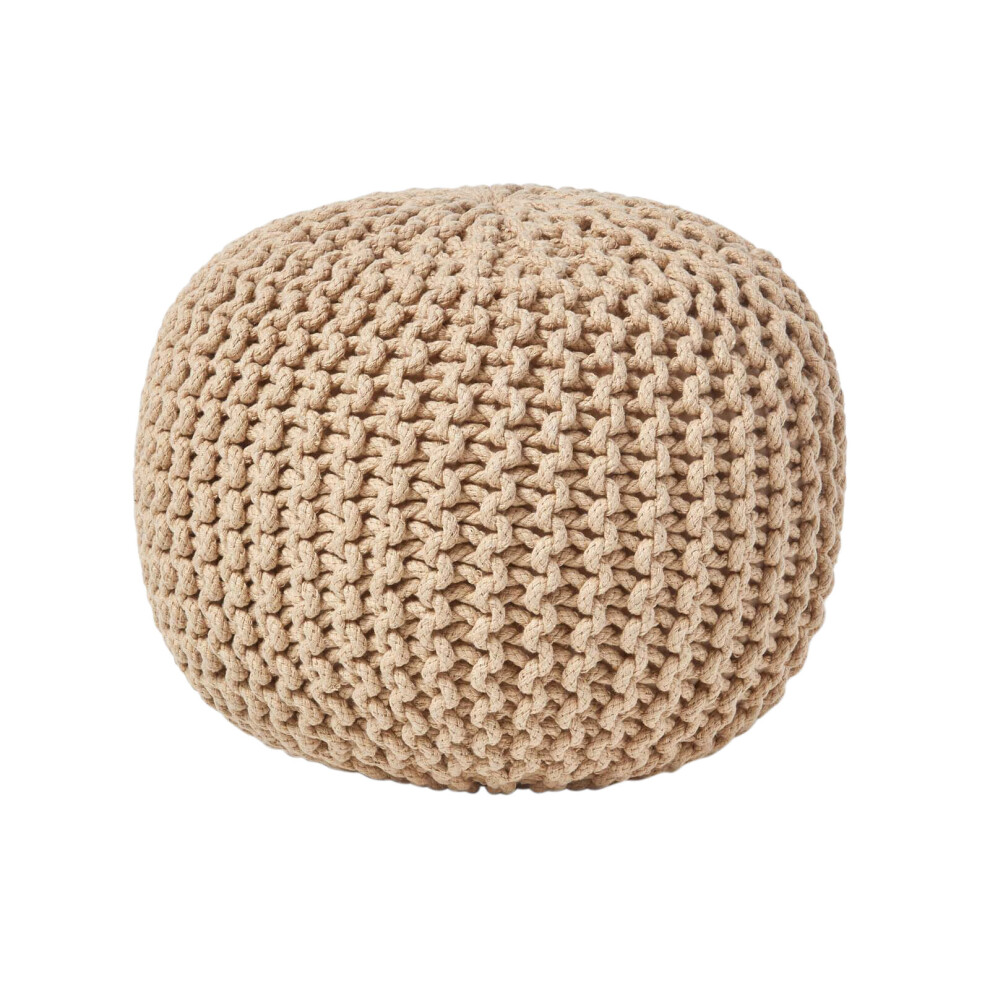 Homescapes (Linen) Knitted Cotton Pouffe Footstool Round 35 X 40 Cm