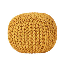 (Mustard) Knitted Cotton Pouffe Footstool Round 35 x 40 cm