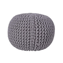 (Grey) Knitted Cotton Pouffe Footstool Round 35 x 40 cm