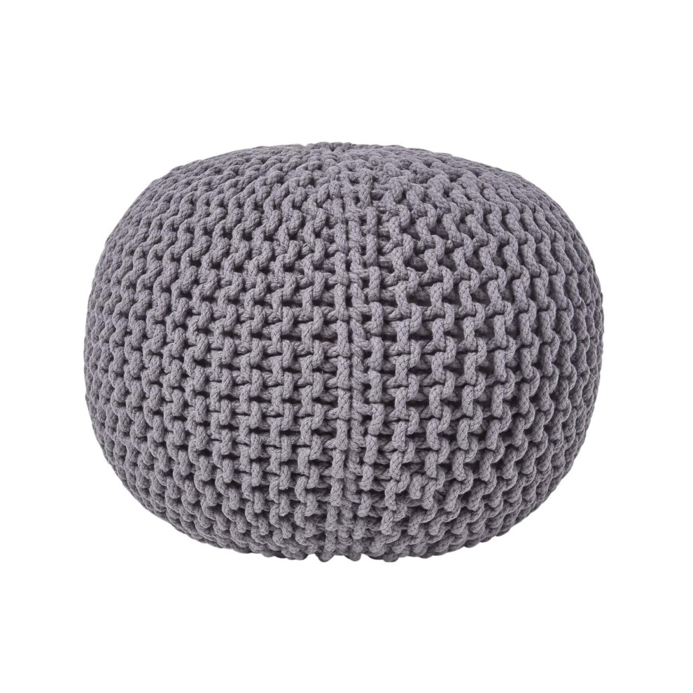 Homescapes (Grey) Knitted Cotton Pouffe Footstool Round 35 X 40 Cm