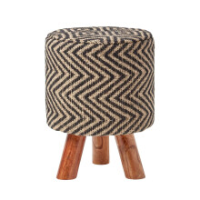 (32 x 32 x 42 cm) Black and Natural Footstool with Diamond Pattern