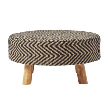 (62 x 62 x 30 cm) Black and Natural Footstool with Diamond Pattern