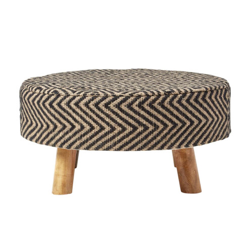 Homescapes (62 x 62 x 30 cm) Black and Natural Footstool with Diamond Pattern