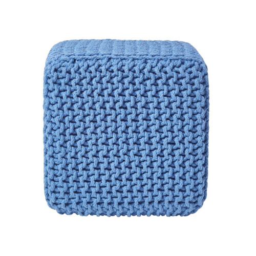 Homescapes (Blue) Knitted Cotton Cube Footstool 35 x 35 x 35 cm