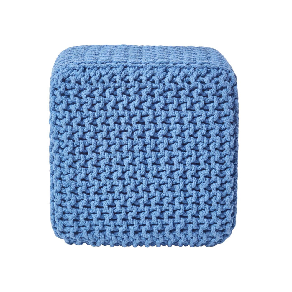 Homescapes (Blue) Knitted Cotton Cube Footstool 35 X 35 X 35 Cm