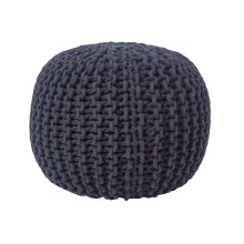 (Black) Knitted Cotton Pouffe Footstool Round 35 x 40 cm
