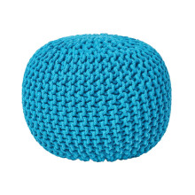 (Teal Blue) Knitted Cotton Pouffe Footstool Round 35 x 40 cm