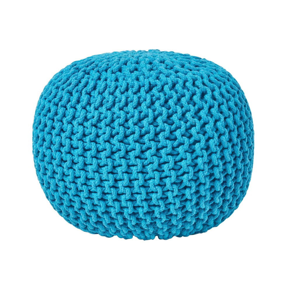 (Teal Blue) Knitted Cotton Pouffe Footstool Round 35 x 40 cm-image-OPC-P8FKPTH-NEW