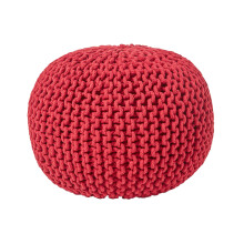 (Red) Knitted Cotton Pouffe Footstool Round 35 x 40 cm