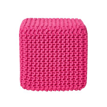 (Hot Pink) Knitted Cotton Cube Footstool 35 x 35 x 35 cm