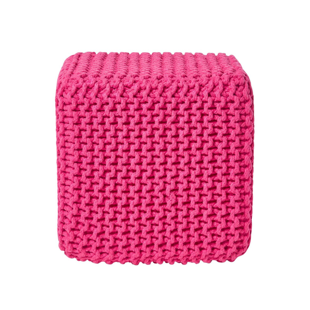 (Hot Pink) Knitted Cotton Cube Footstool 35 x 35 x 35 cm-image-OPC-P8FKPWT-NEW