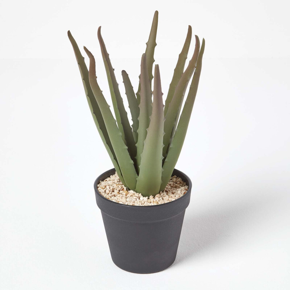 Homescapes Aloe Vera Artificial Succulent In Pot, 30 Cm Tall Black