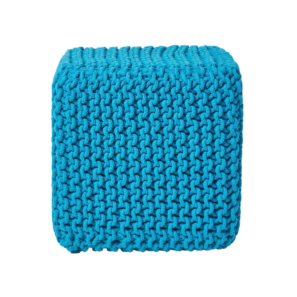(Teal Blue) Knitted Cotton Cube Footstool 35 x 35 x 35 cm-image-OPC-P8FKPWP-NEW