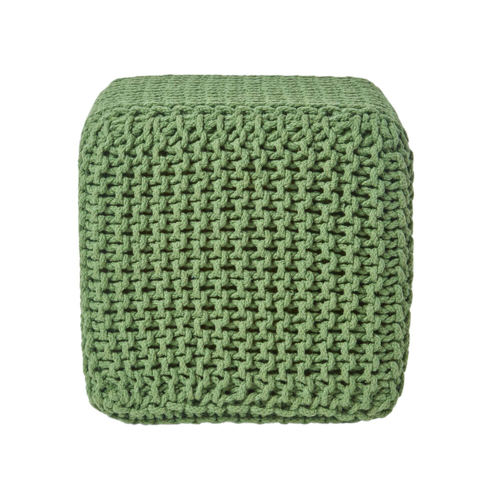 Homescapes (Forest Green) Knitted Cotton Cube Footstool 35 X 35 X 35 Cm