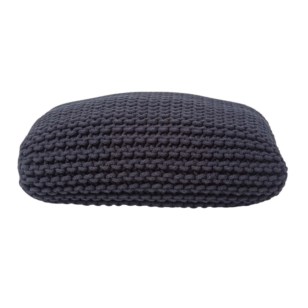 (Black) Knitted Cotton Pouffe Floor Cushion Square