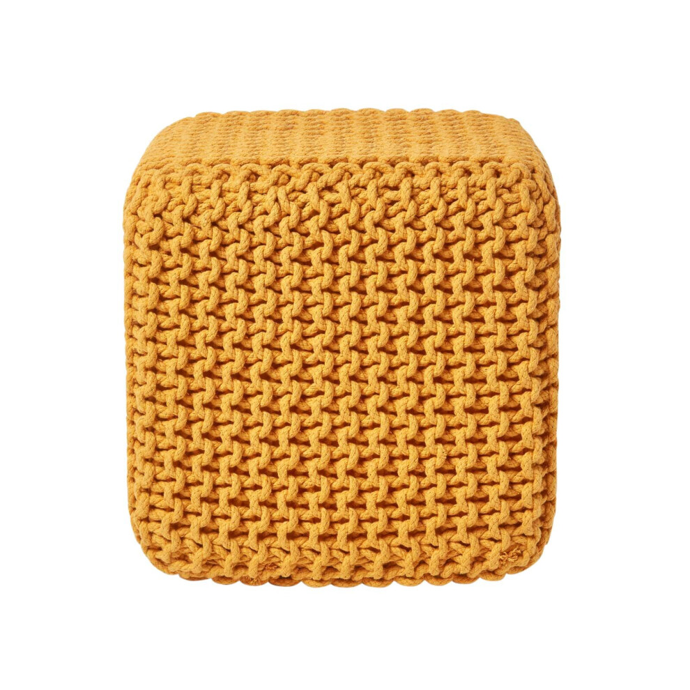 (Mustard) Knitted Cotton Cube Footstool 35 x 35 x 35 cm-image-OPC-P8FKPWQ-NEW