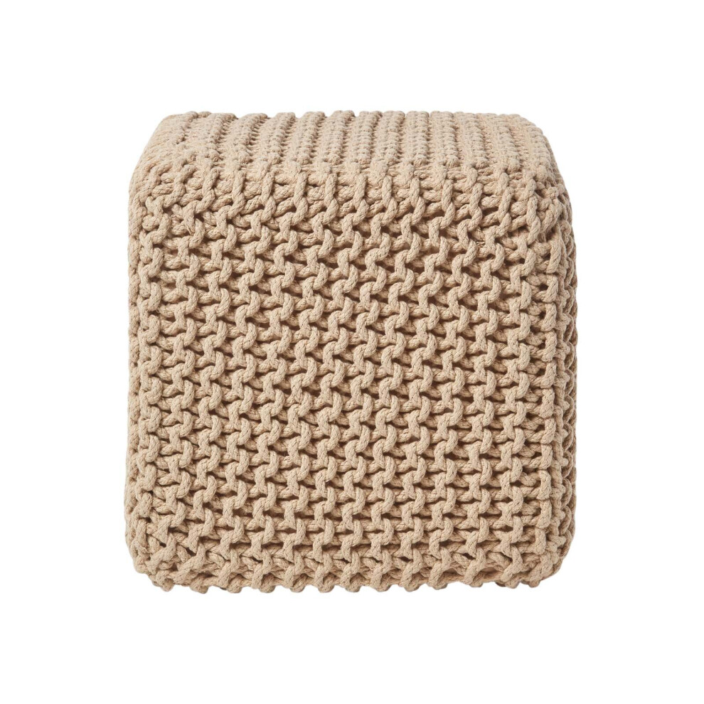 Homescapes (Linen) Knitted Cotton Cube Footstool 35 X 35 X 35 Cm