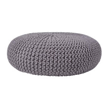 (Grey) Knitted Cotton Large Round Pouffe Footstool 70 x 23 cm