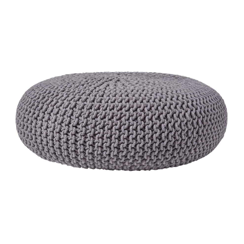 Homescapes (Grey) Knitted Cotton Large Round Pouffe Footstool 70 X 23 Cm