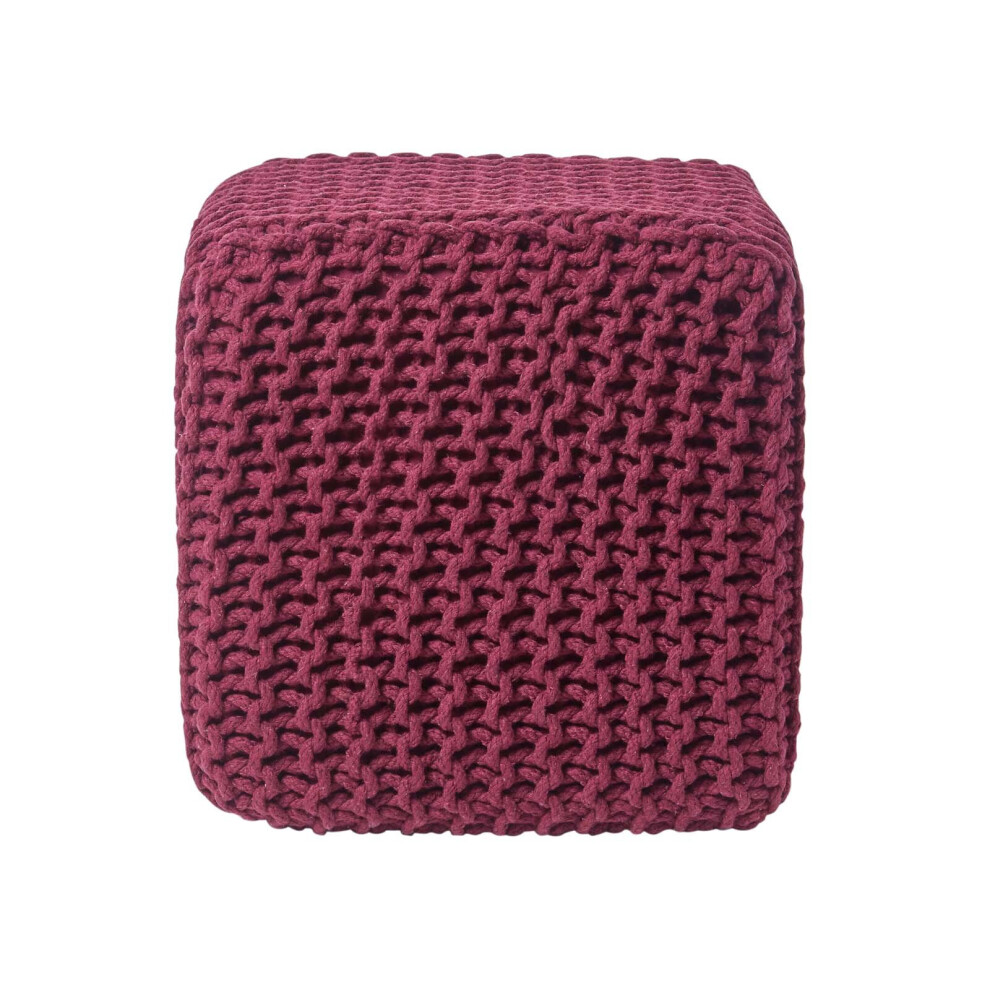 (Plum) Knitted Cotton Cube Footstool 35 x 35 x 35 cm-image-OPC-P8FKPWW-NEW