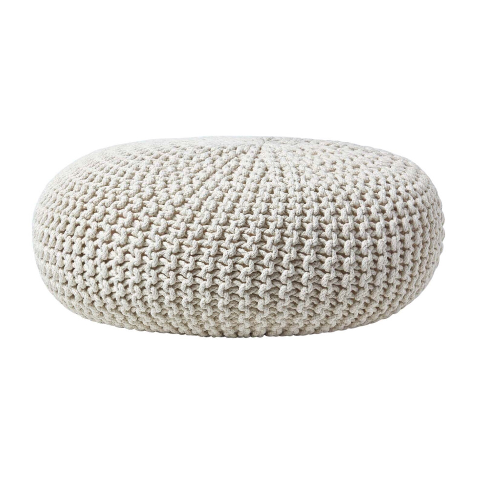 Large Round Cotton Knitted Pouffe Footstool