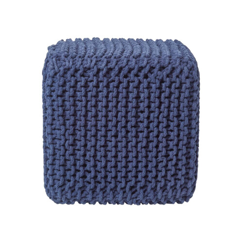 Homescapes (Navy Blue) Knitted Cotton Cube Footstool 35 x 35 x 35 cm