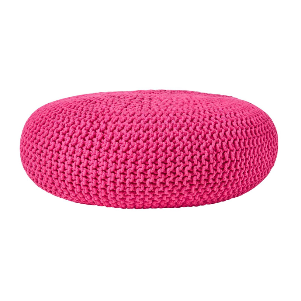 Homescapes (Hot Pink) Knitted Cotton Large Round Pouffe Footstool 70 X 23 Cm