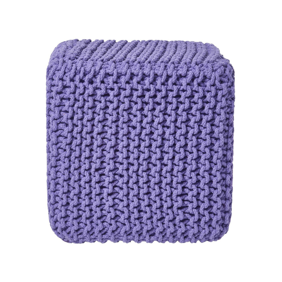 Homescapes (Purple) Knitted Cotton Cube Footstool 35 X 35 X 35 Cm Purple