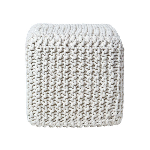 Homescapes (Natural) Knitted Cotton Cube Footstool 35 x 35 x 35 cm