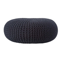 (Black) Knitted Cotton Large Round Pouffe Footstool 70 x 23 cm