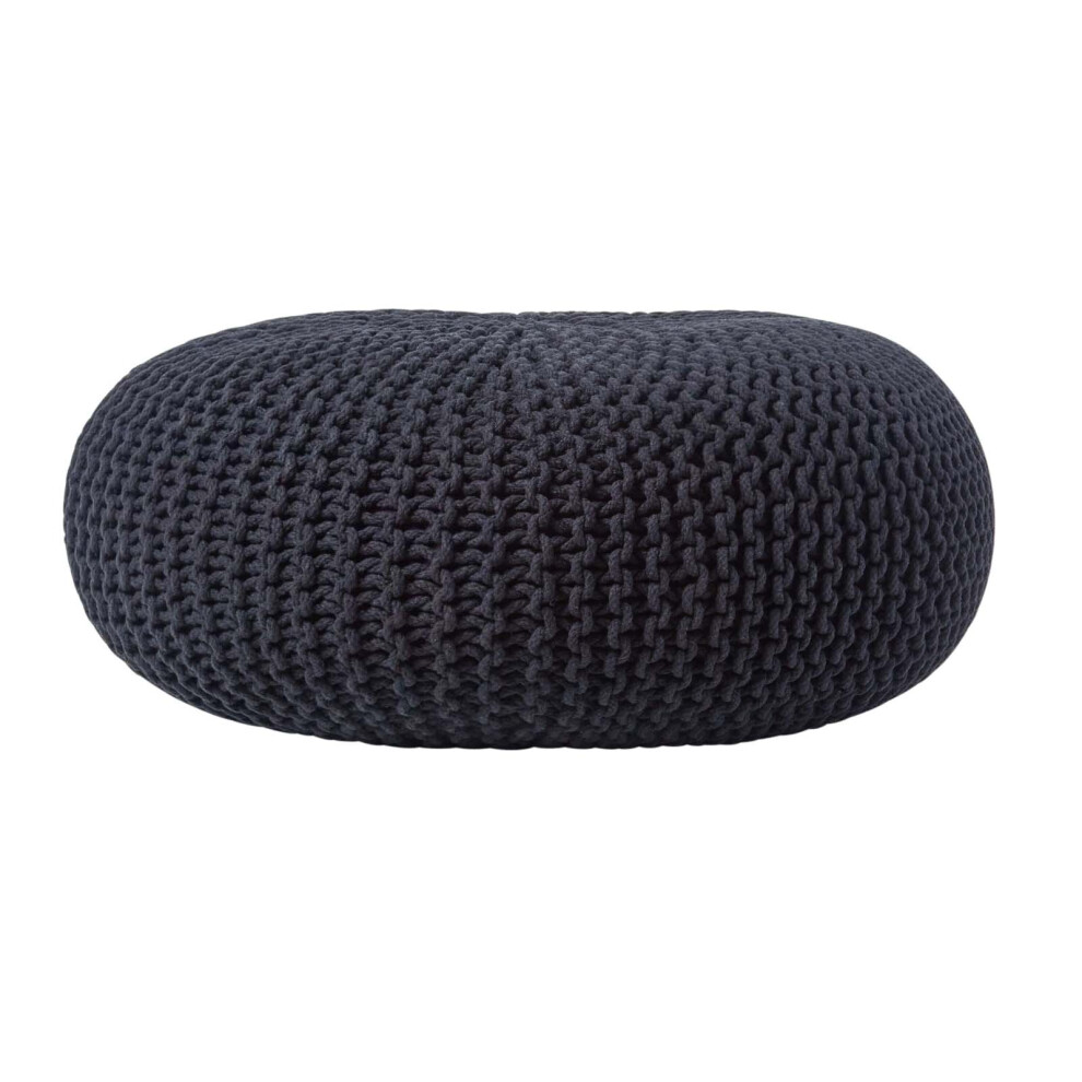 (Black) Knitted Cotton Large Round Pouffe Footstool 70 x 23 cm-image-OPC-P8FKPX6-NEW