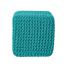 (Teal Green) Knitted Cotton Cube Footstool 35 x 35 x 35 cm