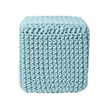 (Duck Egg Blue) Knitted Cotton Cube Footstool 35 x 35 x 35 cm