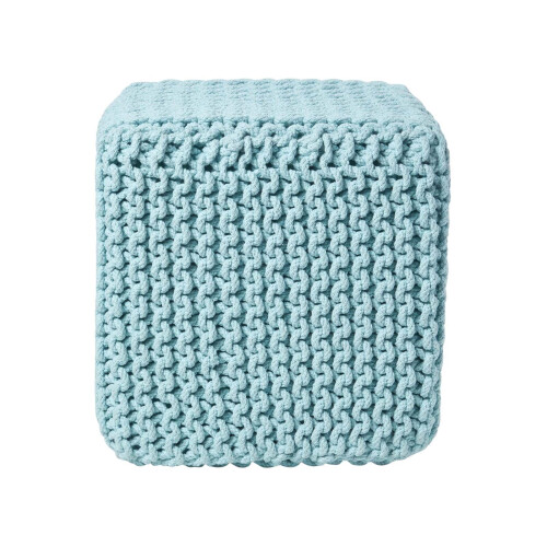 Homescapes (Duck Egg Blue) Knitted Cotton Cube Footstool 35 x 35 x 35 cm