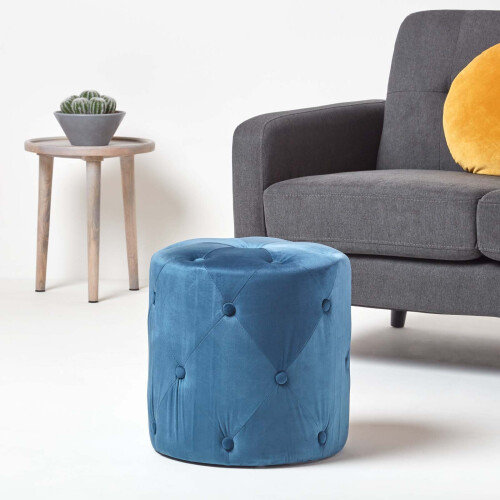 Homescapes (Blue) Windsor Velvet Footstool 1