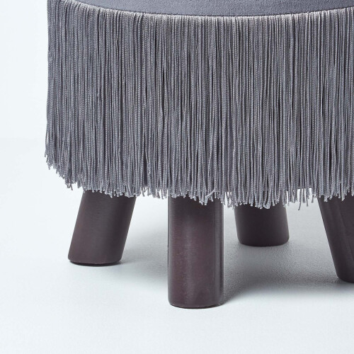 Homescapes (Grey) Warwick Velvet Footstool with Legs 2