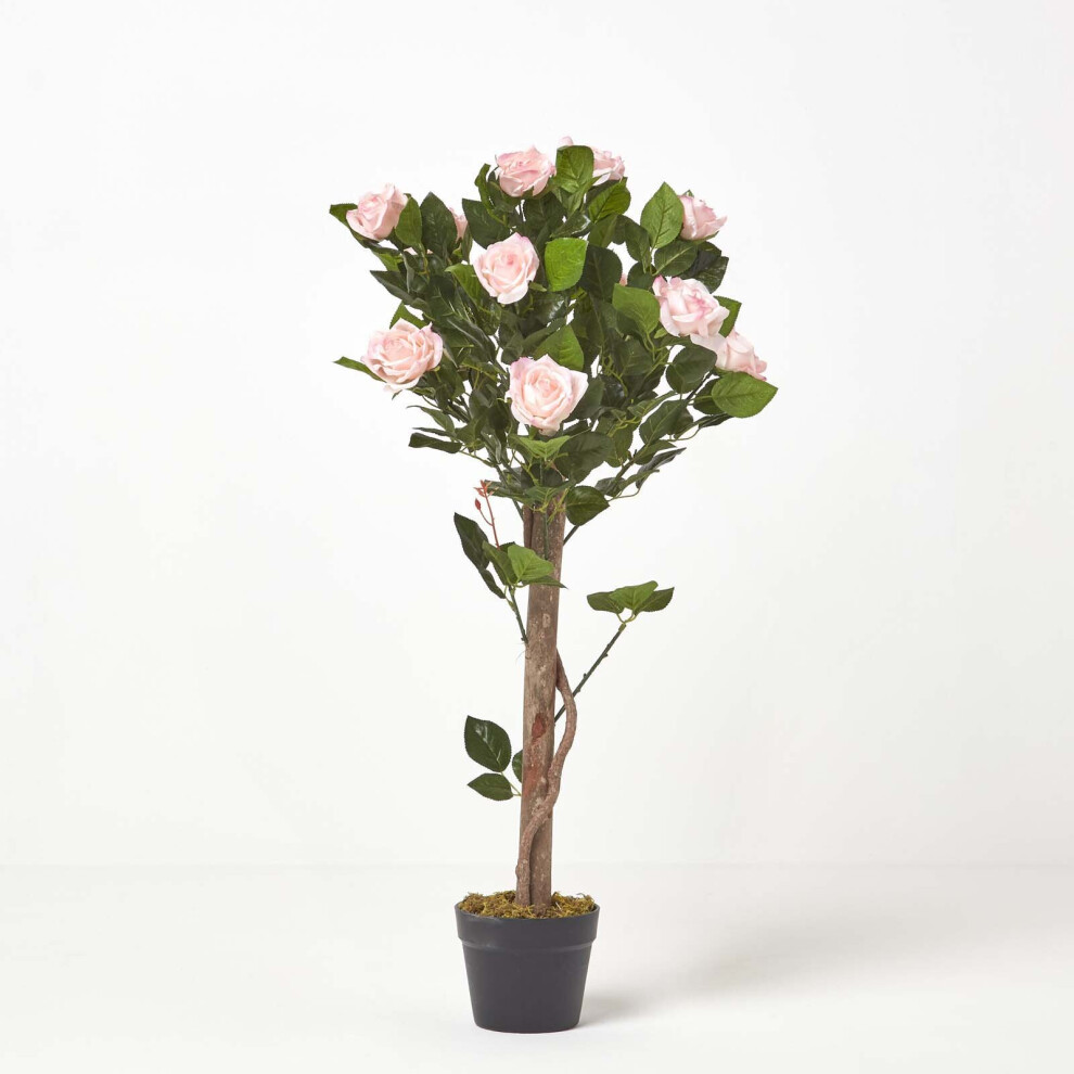 Potted Rose Tree Artificial Plant With Lifelike Green leaves, 90 Cm