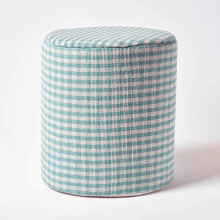 (Blue) Gingham Check Round Pouffe Cotton 40 x 42 cm