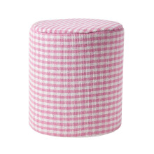 (Pink) Gingham Check Round Pouffe Cotton 40 x 42 cm