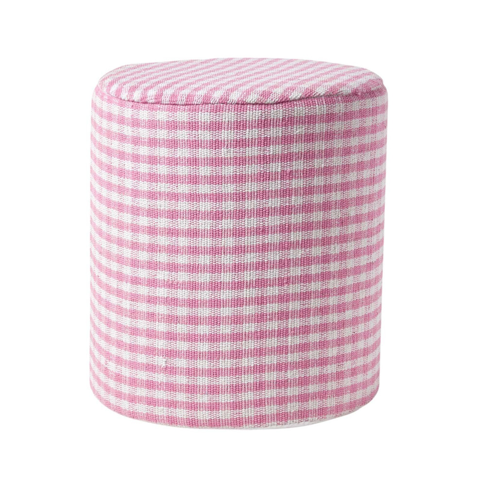 Gingham Check Round Pouffe Cotton