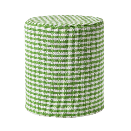 Homescapes (Green) Gingham Check Round Pouffe Cotton 40 x 42 cm