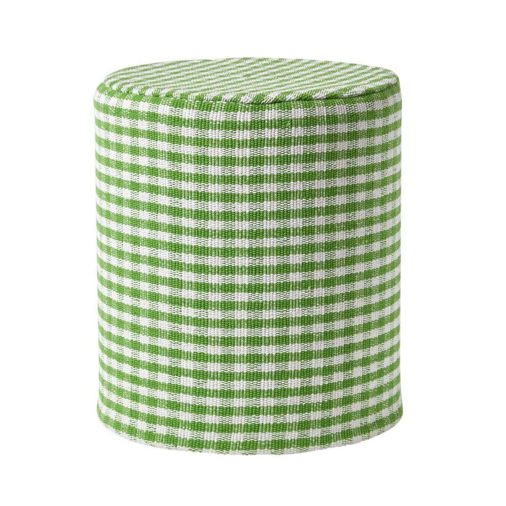(Green) Gingham Check Round Pouffe Cotton 40 x 42 cm