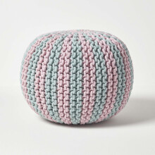 (Pastel Blue & Pink, 35 x 40 cm) Knitted Pouffe Striped Footstool