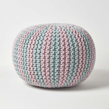 (Pastel Blue & Pink, 40 x 50 cm) Knitted Pouffe Striped Footstool