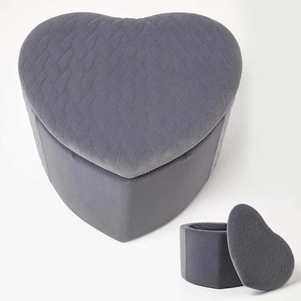 (Grey) Arundel Heart-Shaped Velvet Footstool with Storage-image-OPC-P8FKPMT-NEW