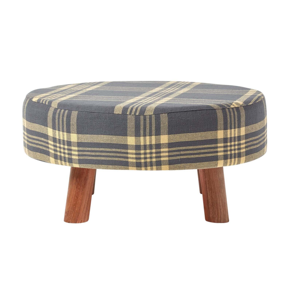 (62 x 62 x 30 cm) Grey and Yellow Tall Tartan Fabric Stool with Legs