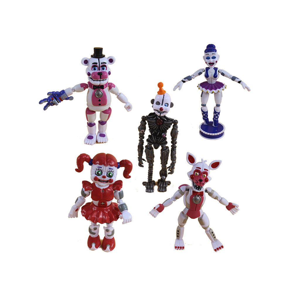 5pcs FNAF Five Nights At Freddy's Action Figure Funtime Sister Location Horror Doll Lightening Movable Joints
