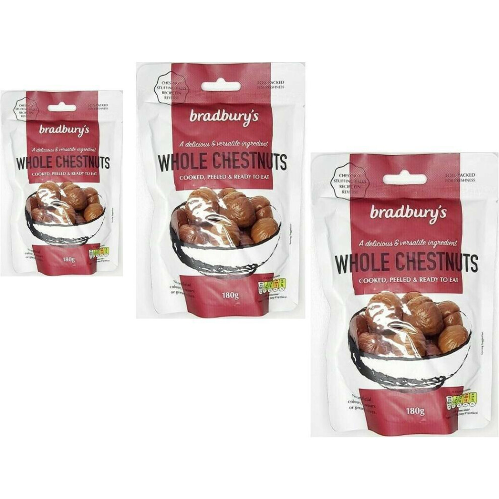 6x Packs 180g Bradbury's Whole Cooked Chestnuts Peeled ready to eat