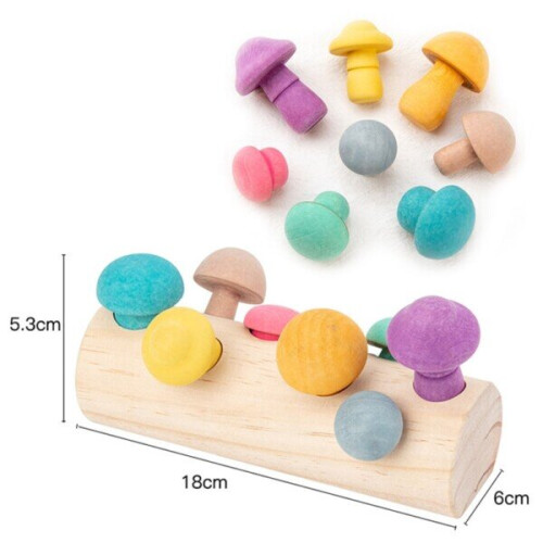 Wooden Rainbow Blocks Mushroom Picking Game Shape Matching Assembly Grasp 2