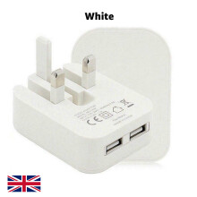 (White) Fastest 2AMP Folding Wall Plug Charger Dual USB